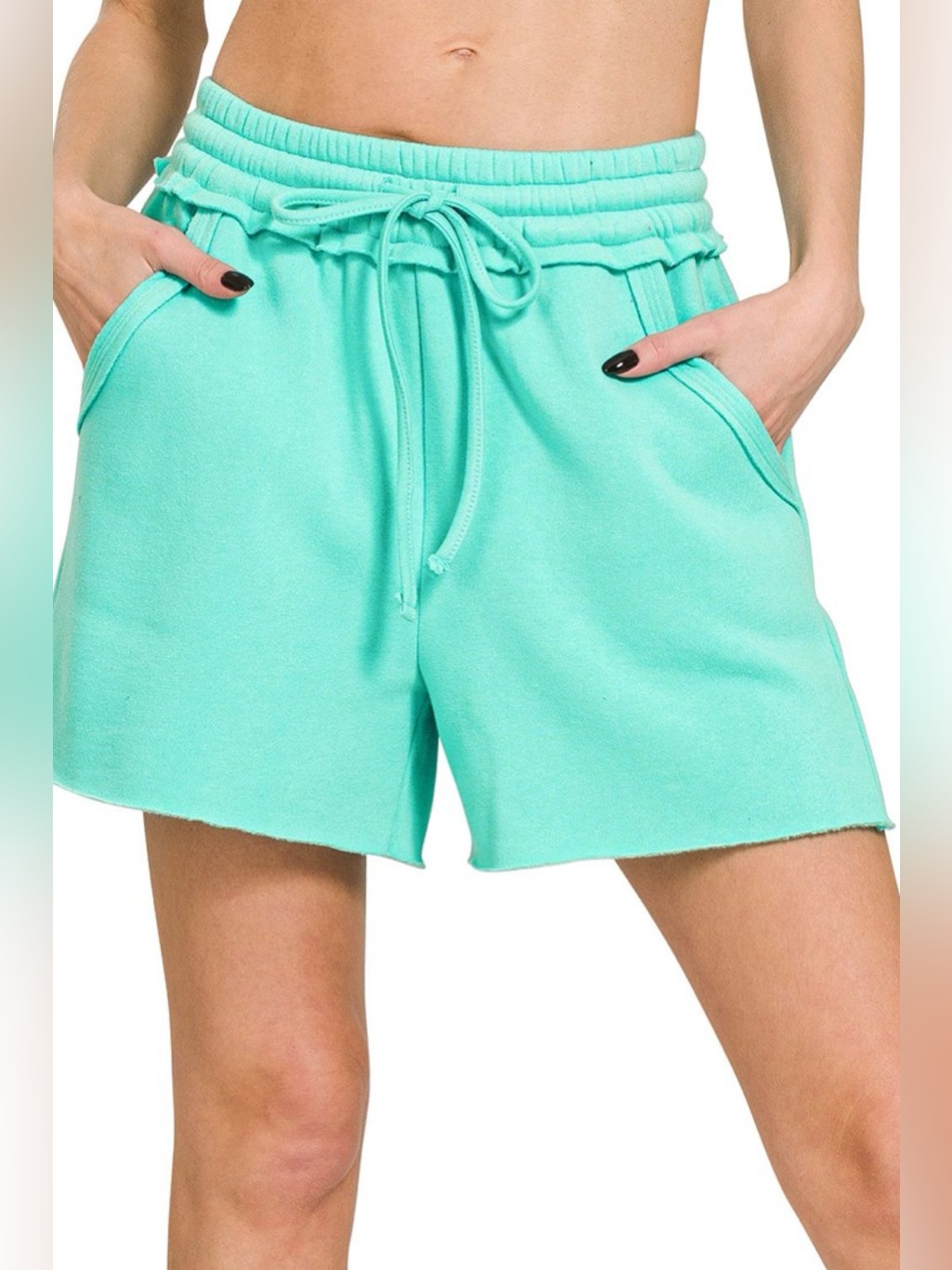 Zenana Fleece Raw Hem Shorts With Draw String